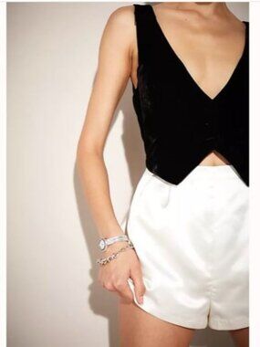 VeLVeT SaTiN For Love & Lemons Drew Romper Black Vest Ivory Shorts 1 Piece Lined